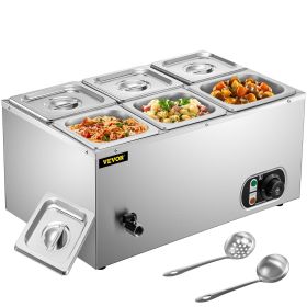 VEVOR 110V Commercial Food Warmer 6x1/6GN, 6-Pan Stainless Steel