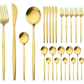 Gold Silverware Set 24 Pieces, Stainless Steel Flatware Set